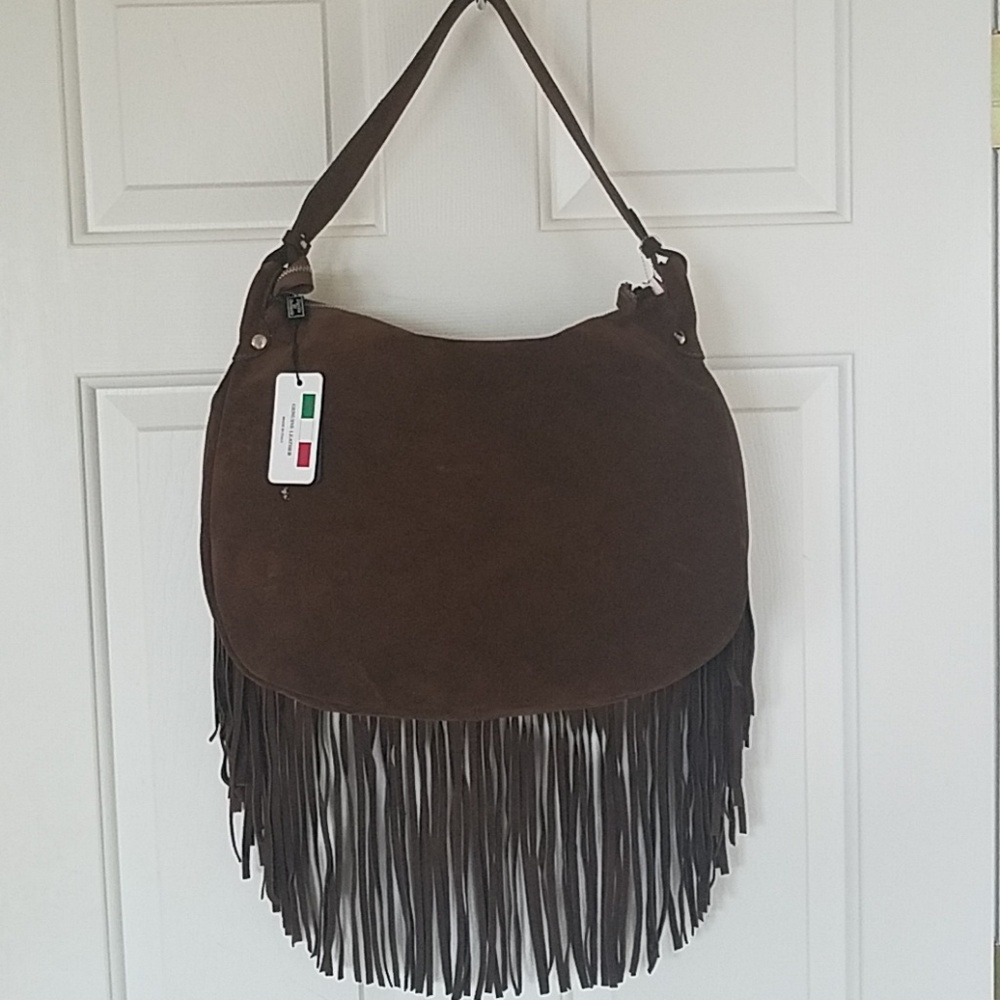 Brown Suede Fringed Purse